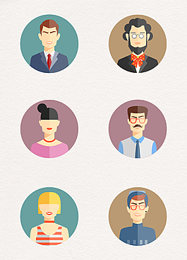 扁平圓形不同人物頭像素材