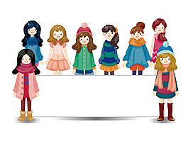 卡通秋季服装女孩展示矢量元素