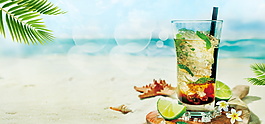 夏日海灘飲料海報背景設(shè)計