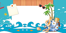 彩绘蓝色海水椰树夏季促销广告背景素材