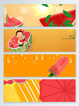 橙色冰糕西瓜卡通banner背景