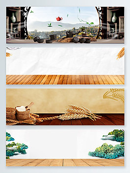 中国风小麦茶松树banner背景