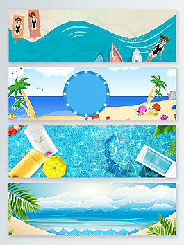 夏季防曬海邊椰子樹banner背景