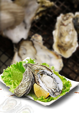 新鲜青菜牡蛎海鲜吃货节背景素材