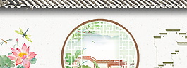 古典屋檐圆形门夏至节气背景素材