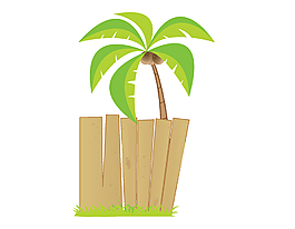 矢量手繪椰子樹與圍欄