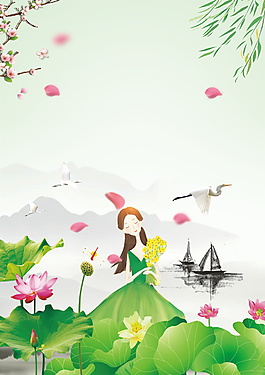 中國(guó)風(fēng)小暑荷塘花仙子帆船海報(bào)背景設(shè)計(jì)