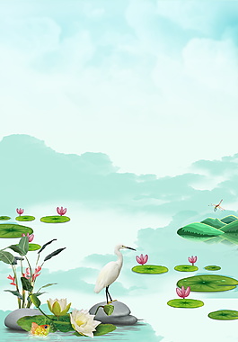 彩繪小暑荷塘海報(bào)背景素材