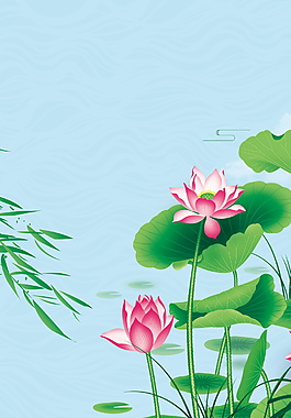 高清小暑荷花柳葉背景素材