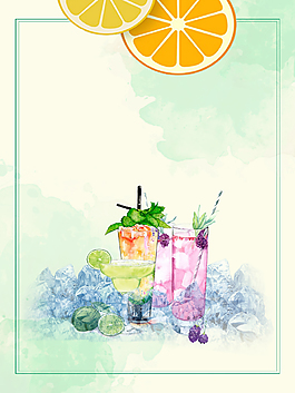 手繪夏日飲料水果小清新背景