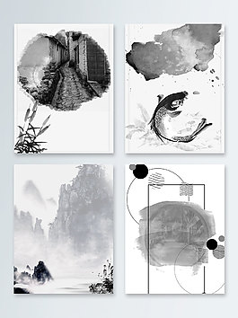 灰白水墨懷舊古風(fēng)廣告背景圖