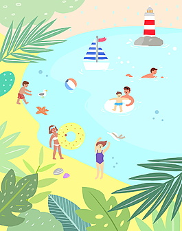 夏日海灘游泳海報背景設計