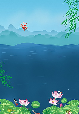 藍(lán)色漸變河水山峰夏季小暑背景素材