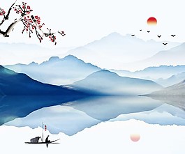 國畫唯美藝術山水背景