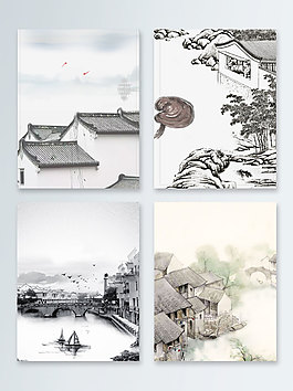 古鎮(zhèn)中國風(fēng)水墨廣告背景圖