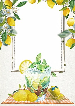 彩繪夏日檸檬飲料海報背景素材