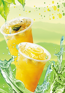 夏日冰爽百香果檸檬飲料背景圖