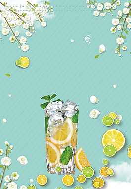 白色花枝檸檬冰塊冷飲背景素材
