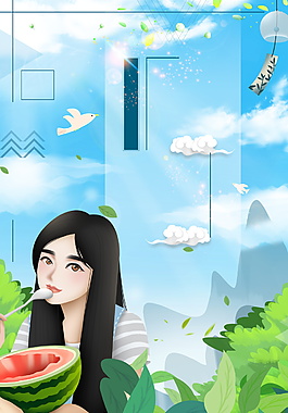 美丽手绘少女广告背景