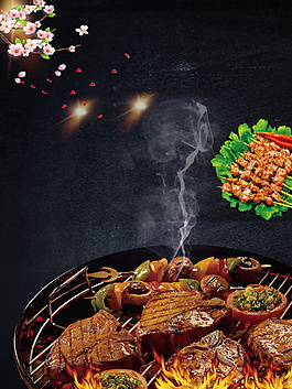 花枝块肉烧烤背景素材