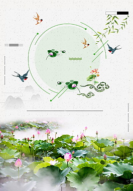 溫婉清新夏季荷塘廣告背景