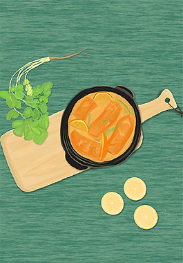 彩繪簡約湯鍋美食背景素材