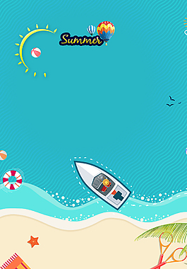 綠色夏季卡通沙灘背景