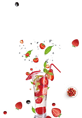 绿叶草莓水滴冷饮广告背景素材