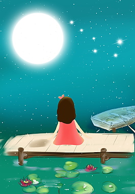 亮閃白光河邊女孩仲夏之夜背景素材