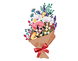 清新彩色花捧元素