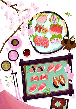 浪漫櫻花壽司美食裝飾元素