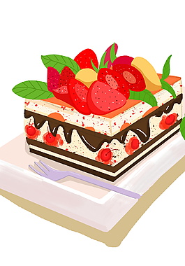 手繪可愛草莓蛋糕裝飾元素