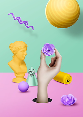 3D立体糖果色花朵艺术品海报背景素材