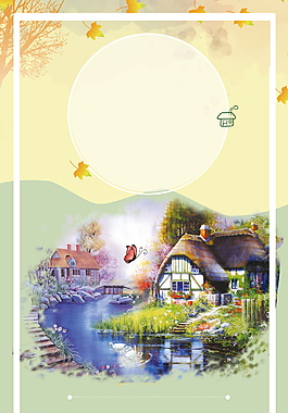 浪漫木制小屋廣告背景