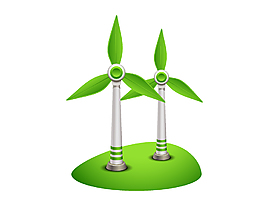 卡通小清新綠色風(fēng)力發(fā)電元素