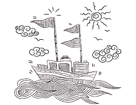 卡通簡約線條大海帆船元素