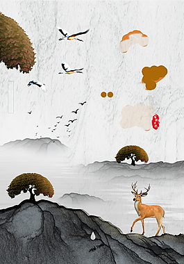 中國風(fēng)風(fēng)景小鹿廣告背景