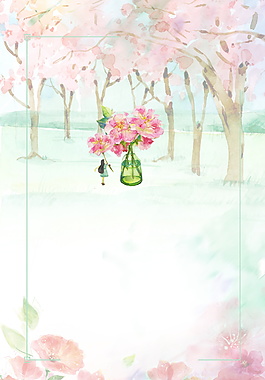 大树下女孩插花日系文艺范广告背景素材