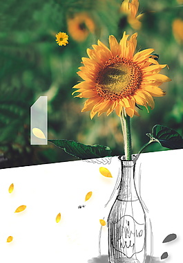 夏季向日葵插花廣告背景素材