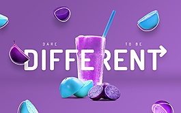 紫色多彩水果果汁饮料海报设计