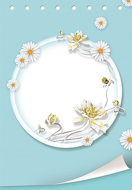 浅蓝底纹白盘花朵夏季背景素材