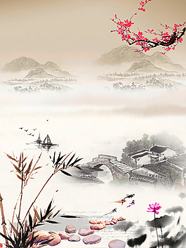 黑白古風(fēng)山水樹(shù)枝水墨中國(guó)風(fēng)風(fēng)景背景