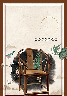 清新淡雅褐色木制椅子广告背景