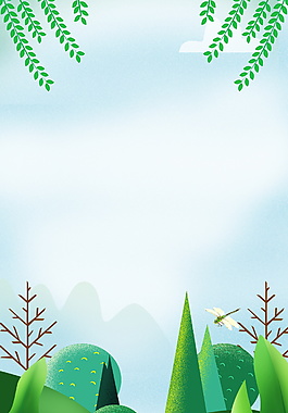 簡約立體樹木柳葉蜻蜓大暑背景素材