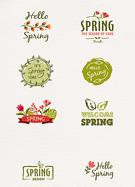 绿色欢迎春天标签矢量设计元素