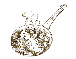手绘黑白食物炒锅元素