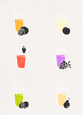简约彩绘水果和果汁矢量图