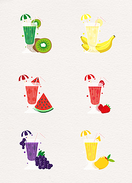 彩绘小清新水果和果汁饮料素材