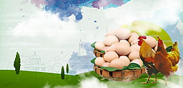 彩绘天空草坪土鸡蛋背景素材