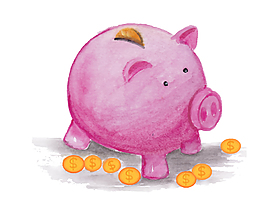 卡通粉色存钱罐小猪矢量图